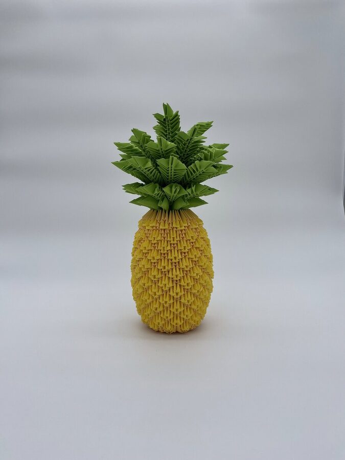 Ananas origami 3D décoratif jaune et vert