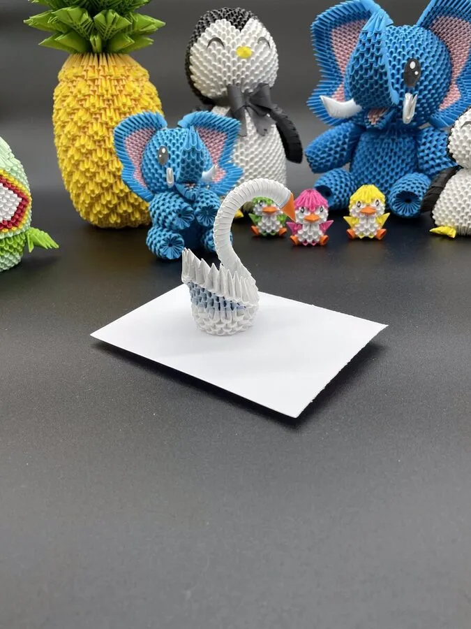 Collection origami 3D par Julie Denot — hibou, éléphants, pingouins, cygnes