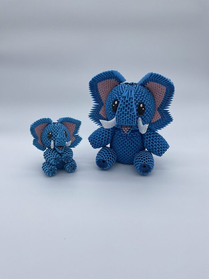 Duo Éléphants origami 3D bleus