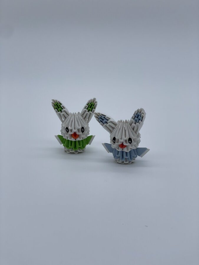 Lapins origami 3D gris et colorés